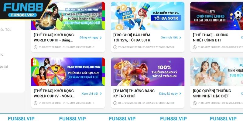 Các chương trình khuyến mãi FUN88 hấp dẫn nhất 2025