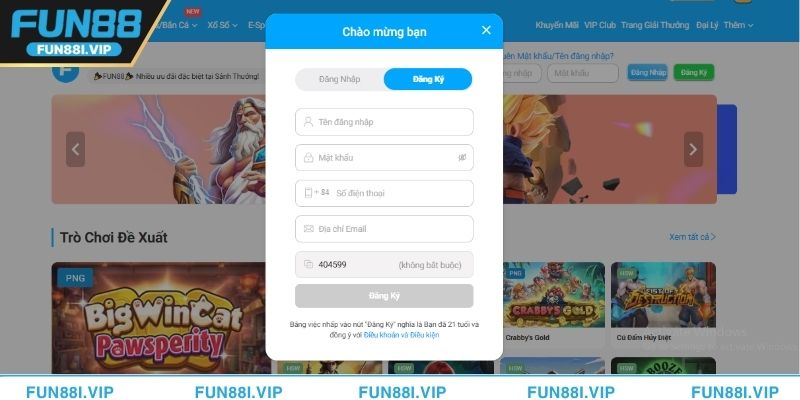 Đăng ký tài khoản hội viên FUN88